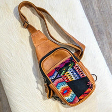 Load image into Gallery viewer, Leather &amp; Embroidered Sling Bag