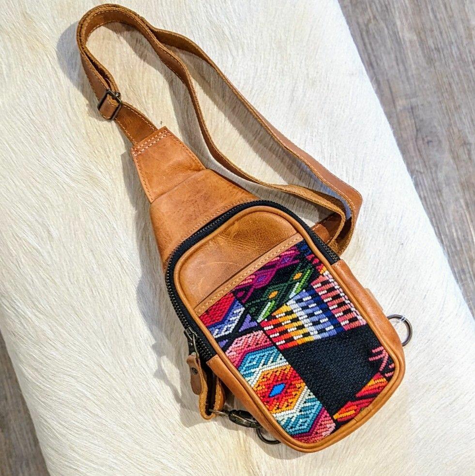 Leather & Embroidered Sling Bag