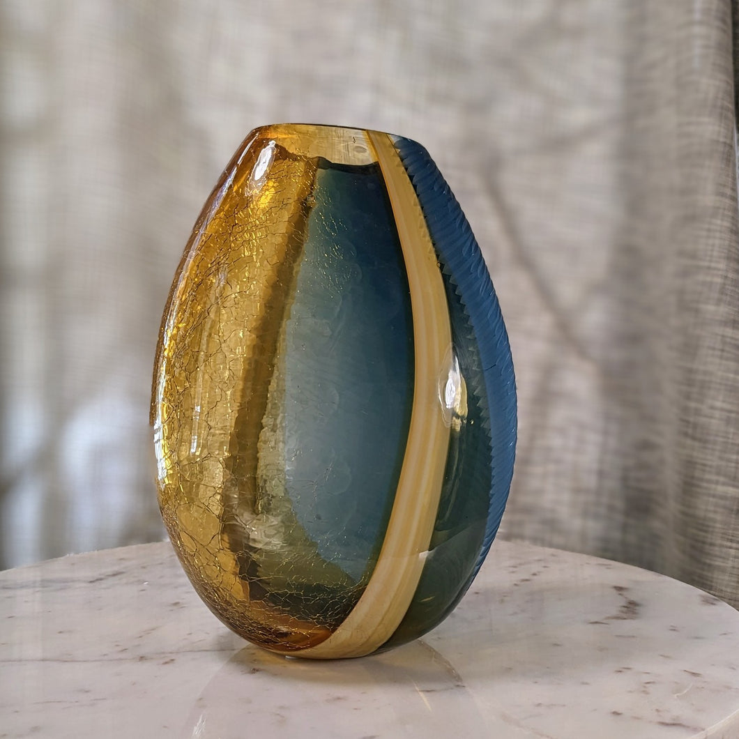 Blue & Amber Glass Vase
