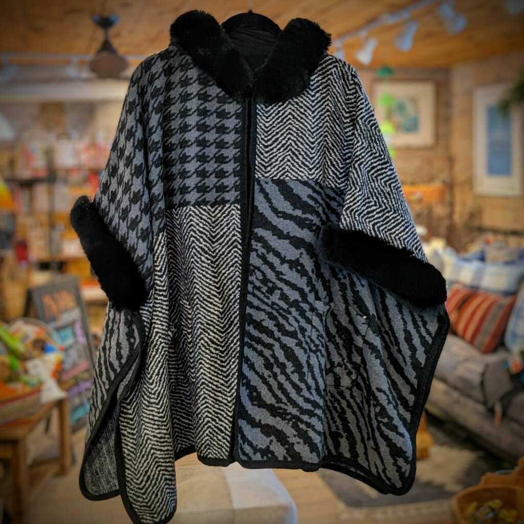 Hooded Woven & Faux Fur Cloak