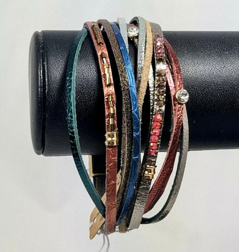 Multicolor Bead & Leather Bracelet
